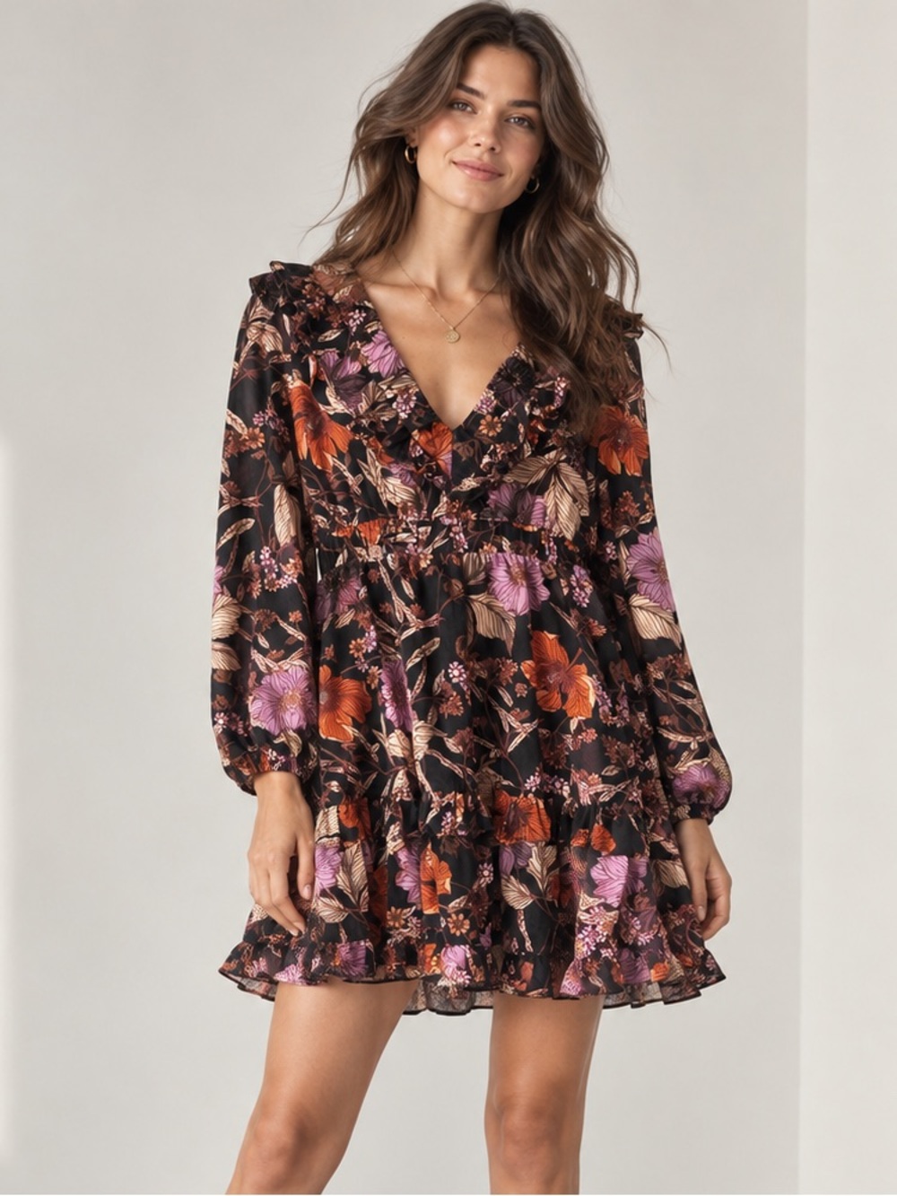 ANTHROPOLOGIE Pilcro Floral Corduroy Ruffle Tiered Mini Dress Size XS